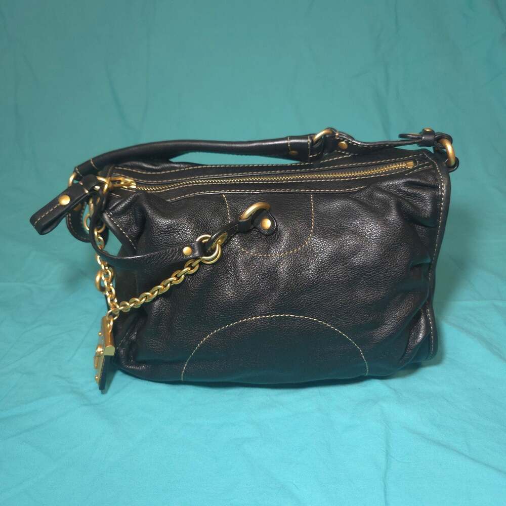 Juicy Couture Black Pebble Leather Hobo Bag with Padlock and Key Charm